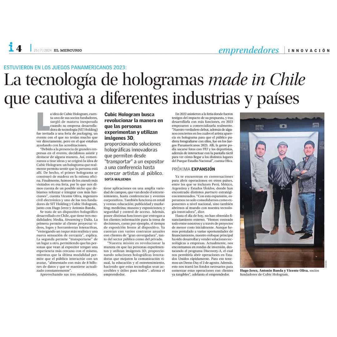 El Mercurio: la tecnología de hologramas 'made in Chile' de Cubic